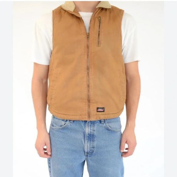 Dickies Vest Sherpa Lined Duck Canvas Utility Workwear Pockets Zip Fisherman - Picture 1 of 11